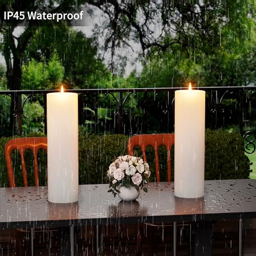 BUTHY 14" x 4" Large Outdoor Candles with Timer Waterproof Flickering LED Flameless Candles Battery Operated with Remote Fake Pillar Candles Realistic for Patio Porch Lanterns, White 2 Pack - color: White, size: 14in-2Pack