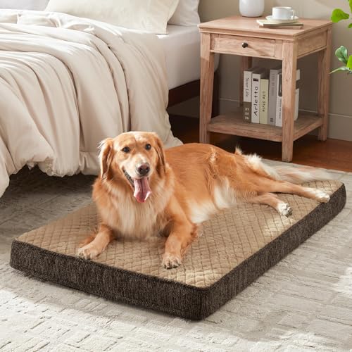 JOEJOY Orthopedic Dog Bed for Large Dogs, Washable Dog Crate Bed Large Sized with Removable Cover, Egg Memory Foam Big Pet Beds, Brown, 35"x22" - color: Brown, size: L(35"x22")