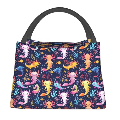 Cute Axolotl Lunch Box with Colorful Ocean Animal Pattern for Girls and Adults,Lightweight Handbag with Zipper Closure,Portable Cosmetic Bag for School,Work,Office,Travel and Picnic Gifts - color: Salamander