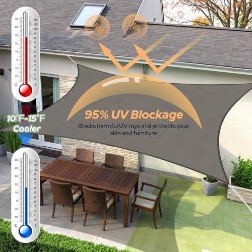 TasticTotes Rectangle Sun Shade Sail - 12' x 16', 95% UV Blockage, HDPE Sunshades for Outdoor Patio, Yard, Deck, Garden, Lawn, Permeable Awnings for Patio Shade with Reinforced Corners & Ropes (Gray) - color: Gray, size: 12'x 16'