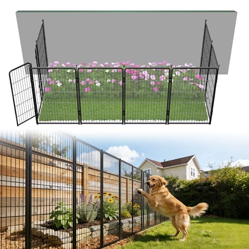 FXW Garden Fence Outdoor for the Yard – 40in(H) x 18.2ft(L) Heavy Duty Metal Animal Barrier for Dog, No Dig Decorative Dog Fence, 8 Panels, Black - color: Black, size: 40"h
