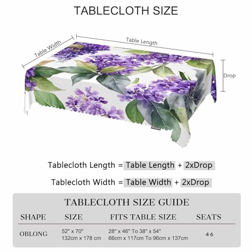 Violet Tablecloth for Rectangle Tables, 52"X70", Watercolor Violet Flowers, Purple, Picnic Table Cover, Indoor/Outdoor, Stain & Wrinkle Resistant - color: Violet