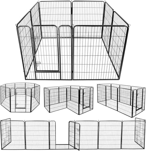 LEMY 8 Panels 40 in Pet Playpen Heavy Duty Metal Dog Exercise Fence Barrier，Outdoor & Indoor Foldable Pet Exericse Pen w/Door,Black - size: 40 In