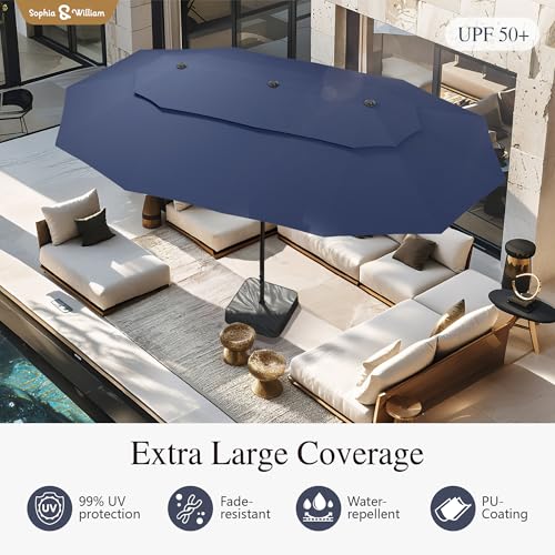 Sophia & William 15ft Extra Large Patio Umbrella with Base Included, 2-Tier Double-Sided Rectangle Outdoor Umbrella with Stand, Market Umbrella for Pool Garden Backyard, Navy Blue - color: Navy Blue 2-Tier