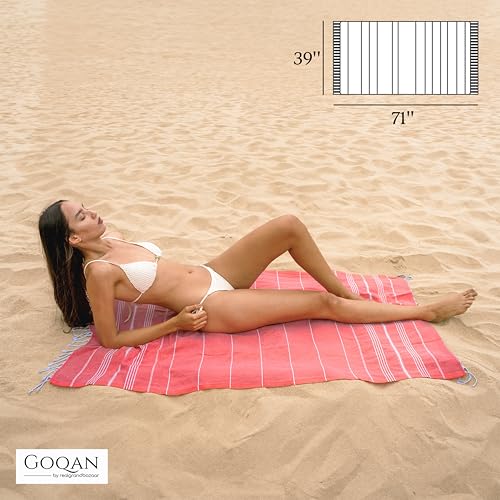 GOQAN Turkish Beach Towel Oversized 39x71 | Thin, Lightweight, 100% Cotton and Sand Free Towel is Suitable for Beach, Travel, Swim & Gift | Odor Free - Red - color: Red, style: Lucky