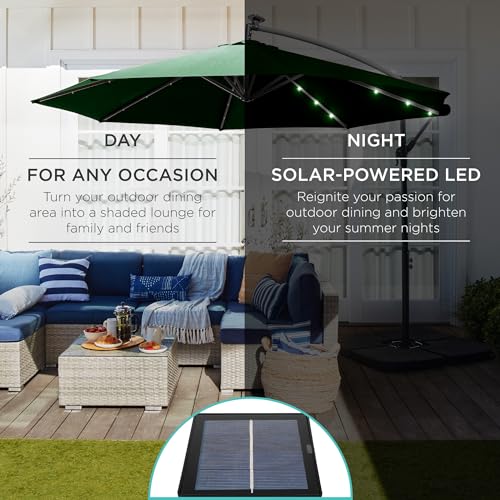 Best Choice Products 10ft Solar LED Offset Cantilever Hanging Market Patio Umbrella, 8 Sturdy Ribs, Easy Adjustment - Green - color: Green, size: Offset