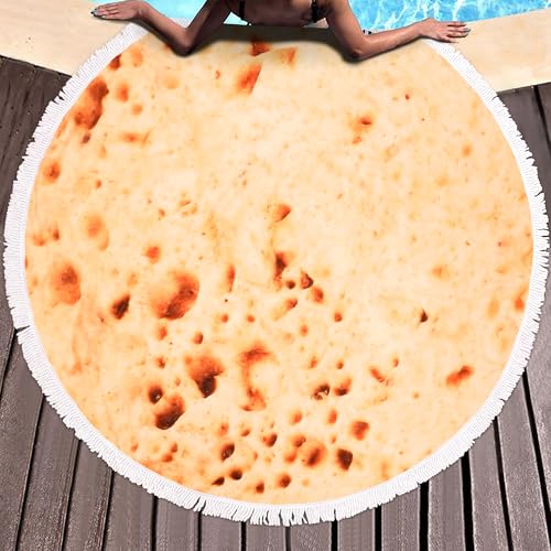Benefeet Sox Beach Towel Large Round Mandala Pool Towels Tassels Microfiber Quick Dry Beach Blanket Throw Bohemian Roundie Swim Pool Circle Towel, 59 Inches - color: Burrito Tortilla