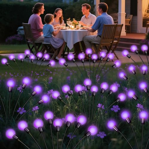 ZFNN Solar Garden Lights 16 LEDs, Purple, 2 Pack 8 Heads, Outdoor Waterproof, Swaying Firefly Lights for Yard, Patio, Pathway, Lawn Decorations - color: Purple, size: 2 Pack 16 LED