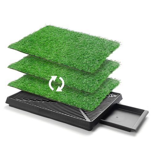 25" x 20" Dog Grass Pad with Tray, 3PCS Washable Artificial Grass Pee Pads for Indoor Dog Potty, Portable Reusable Pet Toilet for Small/Medium Dogs, 3-Layer System - size: M 25x20x3.2IN-3 Grass Pads