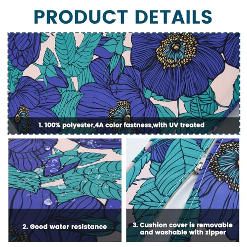 ARTPLAN Deep Seat Outdoor Patio Chair Cushions,2-Piece Seat and Back Cushion Set 24x24x6 and 18x24 Inches,Square,Floral,Blue Flowers - color: Blue Flowers