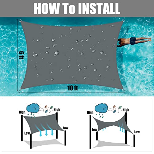 Neween Waterproof Sun Shade Sail Rectangle UV Block Canopy for Outdoor Patio and Garden, Yard Activities (6'x10', Gray) - color: Gray, size: 6'x10'