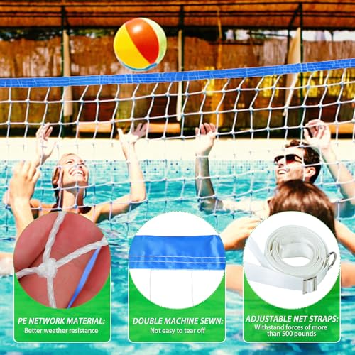 Pool Volleyball Net Replacement 15/20 Ft Extended Length 15Ft-26Ft /20Ft-32Ft Adjustable with Heavy Duty Steel Buckle Upgraded Waterproof & Durable Nylon Straps for Swimming (Net Only) - size: 20x3 FT