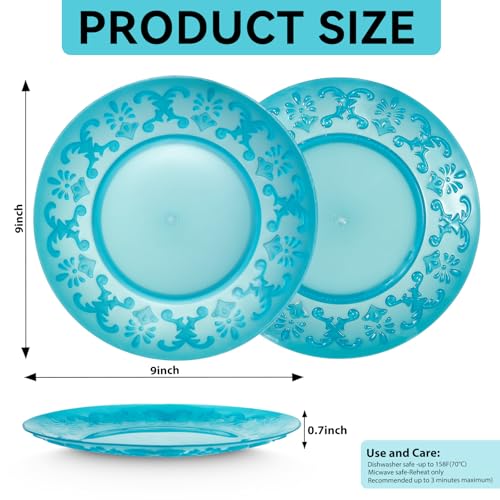 Plastic Dinner Plates Set of 12 Reusable - Unbreakable Lightweight Flat Plate 9 Inch in 6 Assorted Colors, Multicolor Everyday Plates BPA Free for Kids Kitchen, Microwave Dishwasher Safe