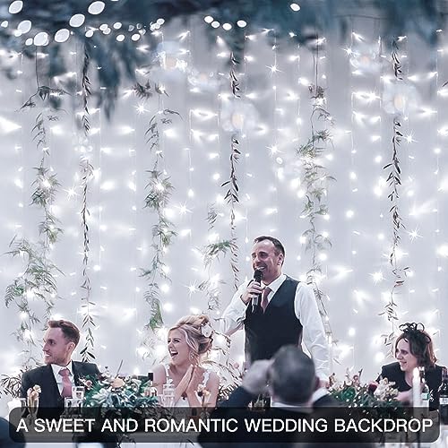 suddus White Curtain Lights for Bedroom Wall, 200 Led Twinkle Lights with Remote 8 Modes Timer, USB Plug-in String Lights for Wedding, Party, Backdrop, Birthday, Window Decorations, (6.5ft*6.5ft) - color: White, size: USB-200 LED