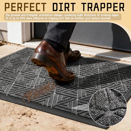 Yimobra Outdoor Mats for Front Door 29.5x17, Stops Mud & Dirt at Entrance, Fits Garage & Patio, All-Weather Waterproof Non Slip Outdoor Indoor Welcome Mat, Mix Grey - color: Mix Grey, size: 29.5x17 Inch
