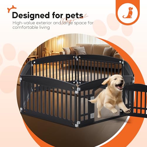 HealSmart 6 Panel 24" Plastic Dog Playpen, Folding & Portable Pet Playpen for Indoor & Outdoor Use, Safe & Secure Fence, Ideal for Small to Medium Dogs, Black - color: Black, size: 24 Inch 6 Panels, style: Plastic