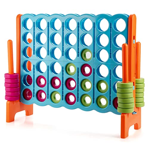 KOTEK Giant 4-in-a-Row, 3.5 Feet Tall Jumbo 4-to-Score Family Fun Game with Quick-Release Sliders & 42 Large Rings, Oversized Connect Plastic Yard Game Outdoor for Kids & Adults (Baby Blue+Orange) - color: Baby Blue+orange
