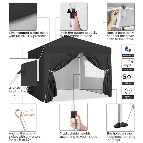Yaheetech 10x10 Pop Up Canopy with 4 Removable Sidewalls, Portable Enclosed Instant Tent, Waterproof Outdoor Tent, Beach Sun Shelter with 4 Sandbags, 12 Stakes & 4 Ropes, Black - color: Black, size: 10x10