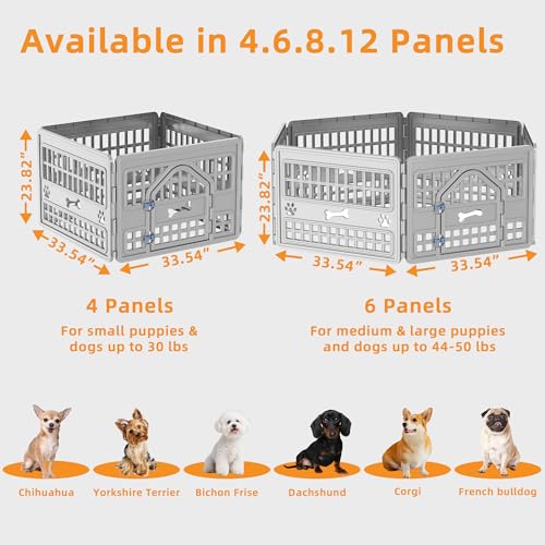 EFU Dog Playpen, 24 Inch Puppy Pet Playpen with Door, 4 Panels Exercise Pet Fence for Small Dogs Indoor Outdoor Yard, RV Camping