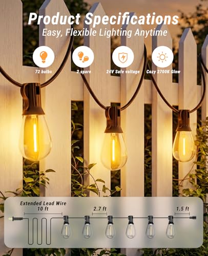 Tenmiro 200FT LED Outdoor String Lights with Remote, 72+2 Shatterproof Bulbs Dimmable Timing 3 Light Modes Outside Patio Lights for Backyard Porch Deck Garden Balcony Pool party Hanging Lighting Decor - size: 200FT-Remote