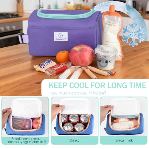 Genteen Small Cooler Bag with Ice Packs,Freezable Lunch Bag/Snack Bag,Small Insulated Bag Reusable Lunch Bag Kids with Zip Closure & Buckle Handle for Travel/School/Work,Purple - color: Purple
