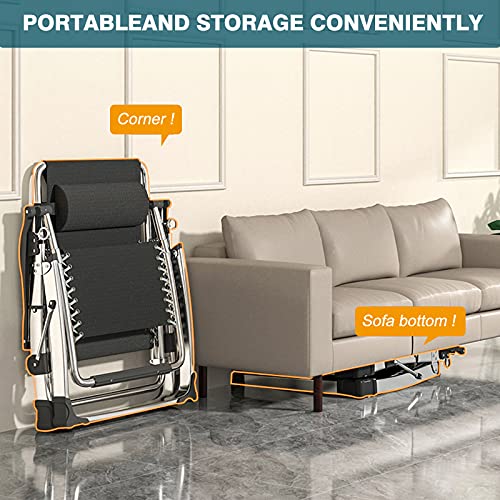 DoCred Zero Gravity Chair, Folding Chairs Lawn Recliner, Reclining Patio Lounger Chair, Folding Portable Chaise with Detachable Soft Cushion, Cup Holder, Headrest - color: Silv Grey, style: Zero Gravity Chair