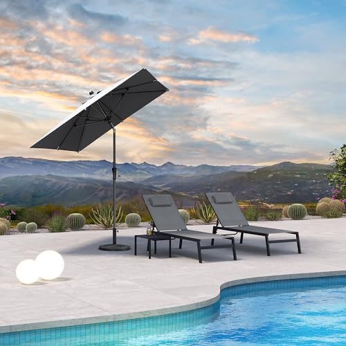 PURPLE LEAF 6.5' x 6.5' Square Patio Umbrella Outdoor Table Umbrella Aluminum Frame Market Umbrella Sun Umbrella with 8 Sturdy Ribs & Tilt for Garden Deck Lawn & Pool Light Gray - color: Light Gray, size: 6.5' x 6.5'