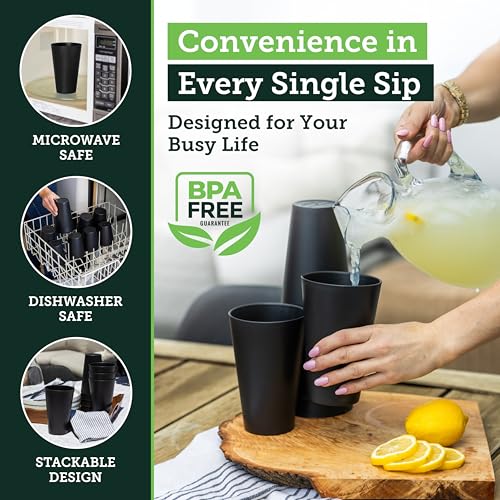 Grow Forward Premium Wheat Straw Cups - 20 oz Unbreakable BPA Free Hard Plastic Cups - Reusable Lightweight Plastic Drinking Glasses for Kitchen, Outdoor, Water, Camping, RV - Midnight - color: Midnight Black, size: 20oz