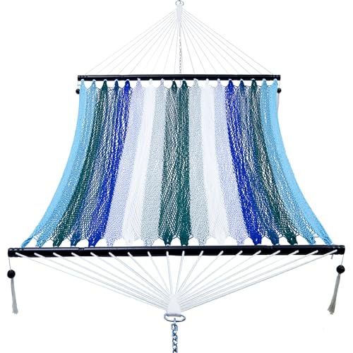 PNAEUT Double Rope Hammocks for Outside, Handwoven Double Caribbean Hammock with Spreader Bar for Outdoor Indoor, Max 600 lbs Capacity (Aqua) - color: Aqua