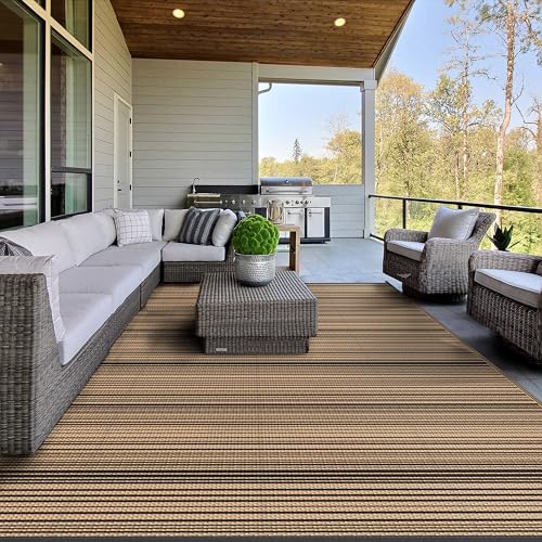 GENIMO Outdoor Rug 6x9 ft Waterproof, Reversible Plastic Straw Patio Rug for RV Camping Mat, Deck, Backyard Balcony Mat - Lightweight & Easy to Clean, BlackBrown - color: Blackbrown, size: 6' x 9' (Rectangular)