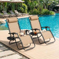 Garvee Camping Chairs Set of 2, Patio Lounge Chair Outdoor with Pillows & Cup Holder Trays, Adjustable Folding Patio Lawn Chair for Deck,Beach, Yard Khaki - color: #Black