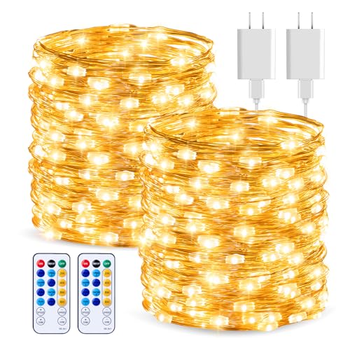 Minetom 66 Feet 200 LEDs USB Fairy String Lights with Remote, Copper Wire Starry Lights for Bedroom Wall Ceiling Christmas Tree Wreath Craft Wedding Party Decoration, Warm White - color: Warm White, size: 2Pack - 200 LEDs