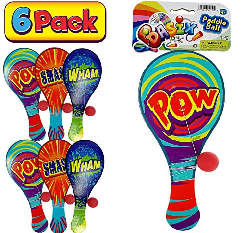 JA-RU Wooden Paddle Ball with String (6 Paddle Balls) – Classic Paddle with Ball Attached for Kids, Party Favors, Goodie Bag Stuffers & Classroom Prizes. 751-6p - size: 6 Packs