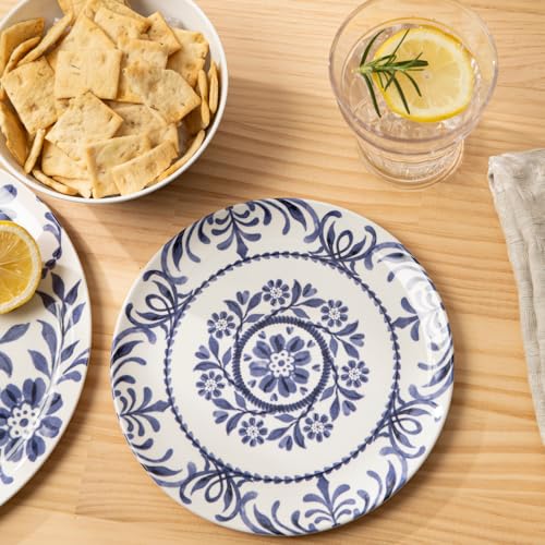Bzyoo 12-Piece Melamine Dinnerware Set - Indigo Floral | Lightweight, Durable, BPA-Free | Dishwasher Safe Dish Set for Indoor & Outdoor Use - Perfect for Camping, BBQs, Kids Parties - color: Indigo Floral