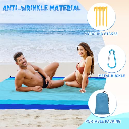 Beach Blanket Waterproof Sandproof 1-7 Adult Oversized 78 '' × 81 '' Lightweight Durable Compact Sand Free Extra Large Beach Mat for Travel Camping Hiking Picnic Blanket - color: Blue, size: 78“x81”