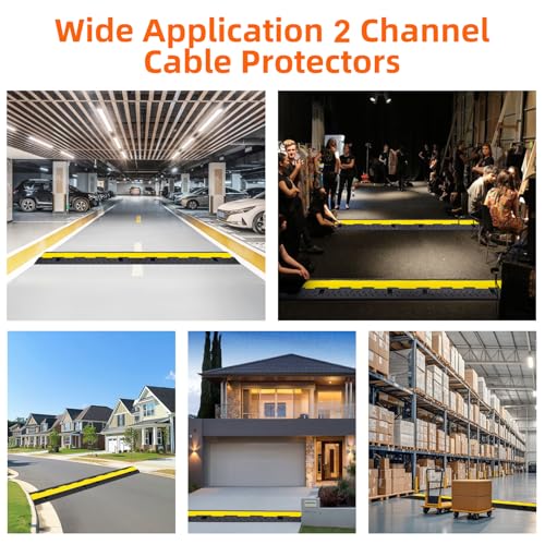 2 Channel 3 Pack Cable Protector Ramp Traffic Wire and Hose Ramp Cord Cover Heavy Duty Channels 11,000 lbs Load Capacity Cable Wire Ramps Speed Bump Driveway Cable Protective Cover - size: 2 Channel 3 Pack
