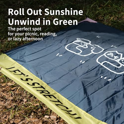 morning deer 65"x60" Lightweight Packable Picnic Mat & Canopy 2-in-1 Double-Sided Waterproof Groundsheet with 4 Tarp Stakes Camping Moisture-Proof Mat Lawn & Beach Mat for Backpacking, Beach, Park