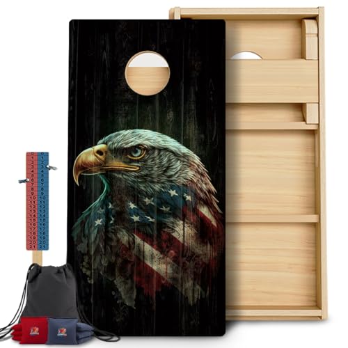 CornholeGamesUSA Pro Cornhole Boards Set | Made in USA | 3/4 Baltic Birch | No Bounce | Triple Thick Legs | Two Brace & Handles, Tournament 2x4 Regulation Set with Score Tower & Cornhole Bags - color: 2007