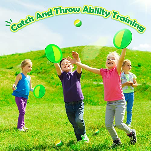 Charniol Kids Toys Toss and Catch Game Set Beach Game Outdoor Ball Sports Games Toss and Catch Ball Nylon Toys for Kids Adults(Yellow Green,12 Paddles 6 Balls) - color: Yellow Green