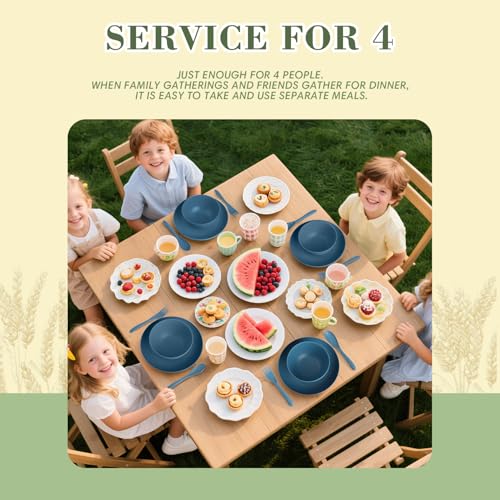 Wrova Wheat Straw Dinnerware Sets of 20,Dishwasher Safe Kitchen Plates and Bowls Sets,Camping Dishes Sets Contains Dinner Plates,Cereal Bowls,Drinking Cups and Flatware.(Blue) - color: Navy Blue, size: 20 Pack