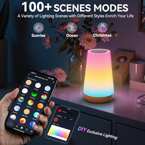 Auxmir Smart Night Light, Dimmable Nursery Table Lamp for Baby Work with App/Voice Control, LED Lamp with Music Sync and 100+ Scene Modes, Bedside Timer Lamp for Bedroom Living Room Sleep Aid(Corded) - color: Brown-APP Version