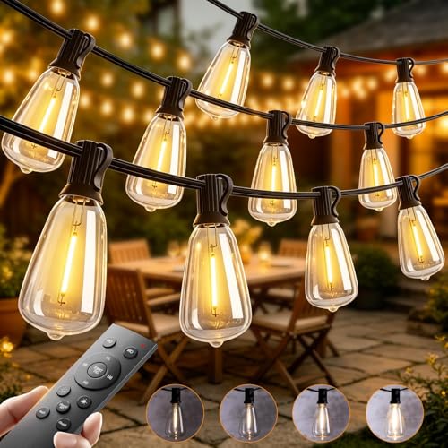 addlon 198FT Outdoor String Lights for Outside with Remote Waterproof Patio Lights with Plastic ST38 LED Edison Bulbs Outdoor Lighting Extra Long for Backyard Bistro Porch Garden Pergola Party Decor - size: 198FT