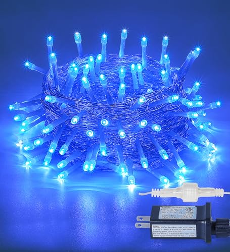 String Lights Indoor Bedroom, 33FT 100 LED Fairy String Lights Outdoor Waterproof, 8 Modes Memory Twinkle Christmas Light Plug in for Classroom Dorm Patio Tree Garden Decor (Blue) - color: Blue, size: 100LED