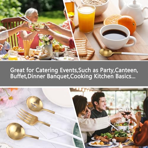 Serving Utensils,Set of 5 Matte Whitegold Large Serving Spoon,Slotted Serving Spoon and Serving Fork,with Sugar Spoons and Butter Knife,Stainless Steel Serving Utensils Set for Party Catering Buffet - color: Whitegold