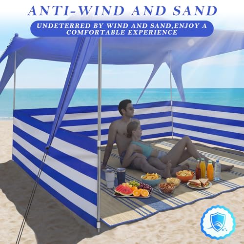 30 FT Beach Wind Blocker for 10x10 FT Beach Tent Wind Screen Fit Beachs Canopy Barrier Sunbathing Privacy Screen Fence with Carry Bag Outdoor Summer Vacation Sand Protection Travel Camping