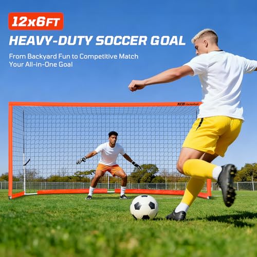 Haokelball Portable Soccer Goal for Backyard, 12x6 FT Soccer Net with Metal Post for Adult Youth Practice, Outdoor Training Equipment with Agility Ladder, Cones, Ground Stakes and Carry Bag - color: Orange