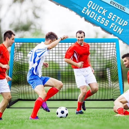 KTRIO 6x4 ft Soccer Goal for Backyard, Portable Soccer Net, Large Foldable Soccer Goals with Carry Bag for Kids Youth Teens Sports - style: Sky Blue