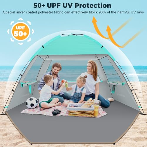 Venustas Beach Tent Sun Shelter for 3/4/6/8 Person, UPF 50+ UV Protection Beach Canopy, Lightweight and Easy Setup Cabana, Portable Shade Tent - color: Crystal Mint, size: 3 Person