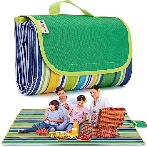 Waterproof Picnic Blanket Extra Large Oversized Beach Blanket Sandproof Outdoor Large Picnic Blankets Foldable Sand Free Beach Mat for Grass, Lawn, Sand, Camping, Stadium, Travel - color: Dark Green, size: 5' x 6'8" (Rectangular)