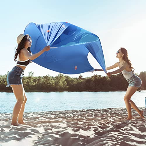 VILLEY Extra Large Waterproof Sandproof Beach Mat 128"x108", Oversized Blanket with 8 Stakes & 4 Corner Pockets, Outdoor Accessories for Travel, Camping - color: Blue Wave